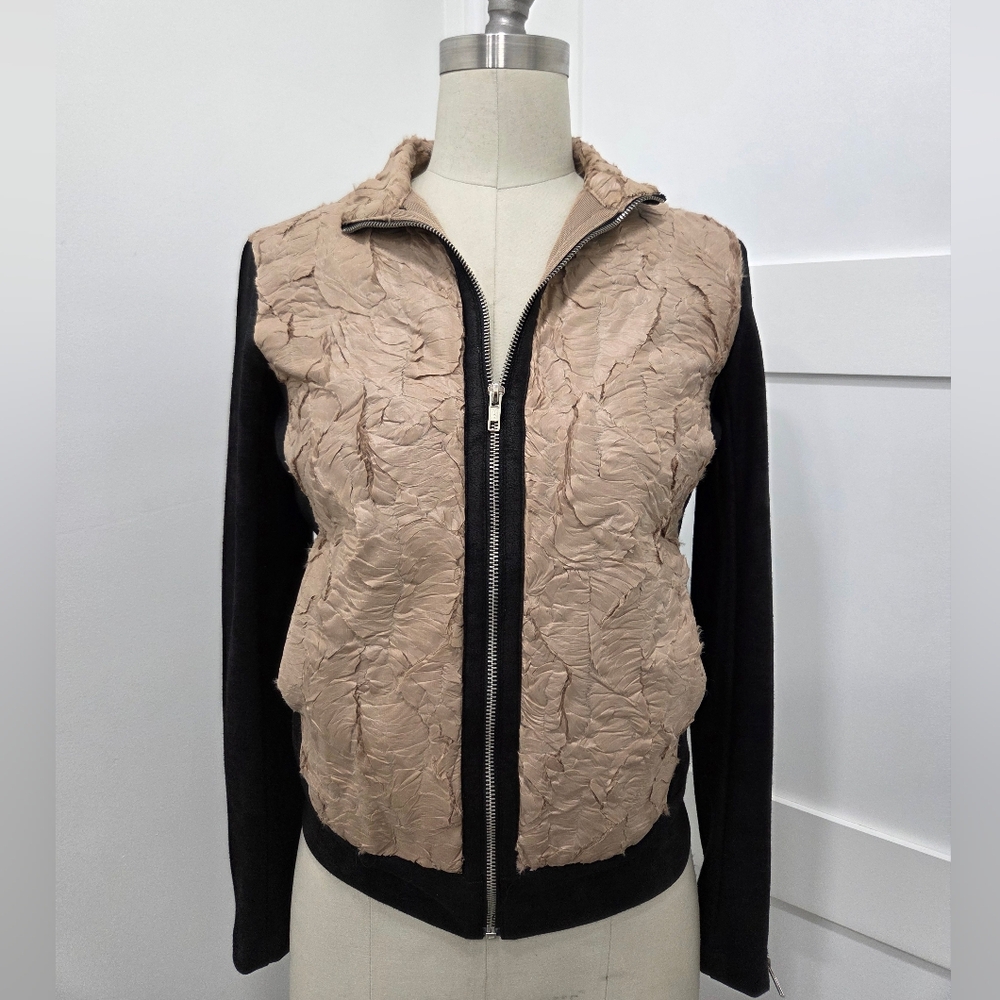 Komarov Women's Tan Black Long Sleeve Colorblock Zip Up Jacket Size XS